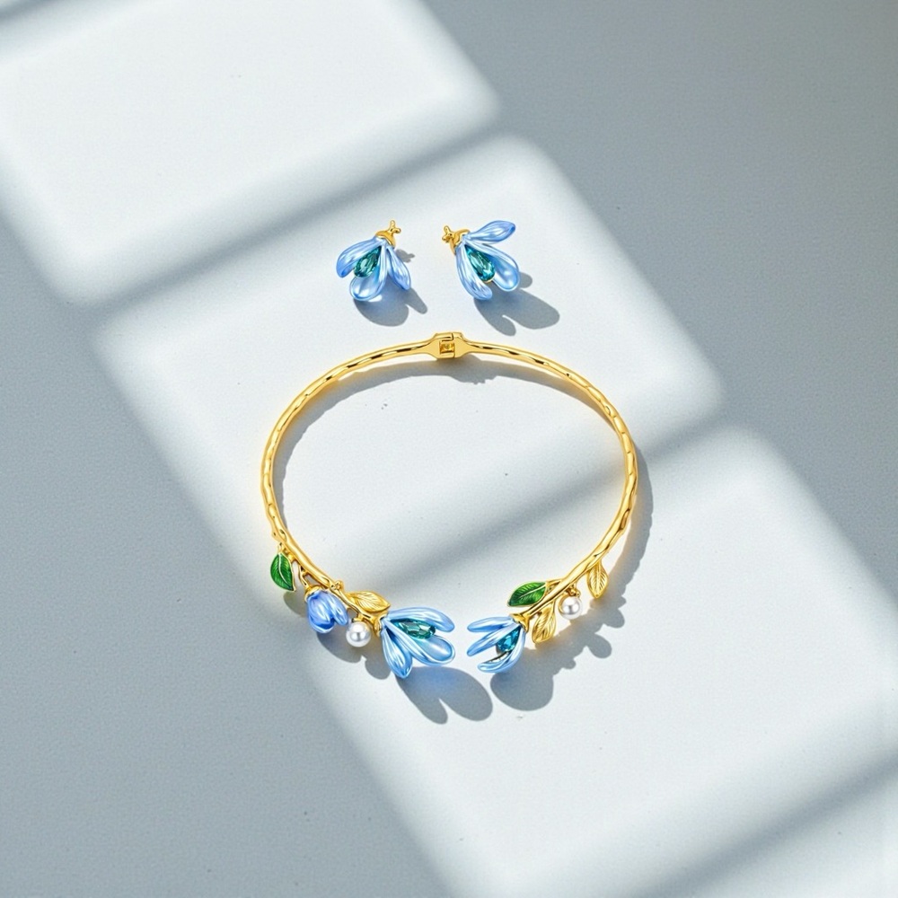 Blue Floral Crystal Set: Earrings and Necklace - Picture 8 of 8